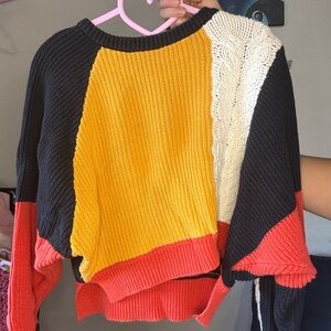 Sincerly Jules Colorblock Crewneck Sweater in Yellow, Black & Coral